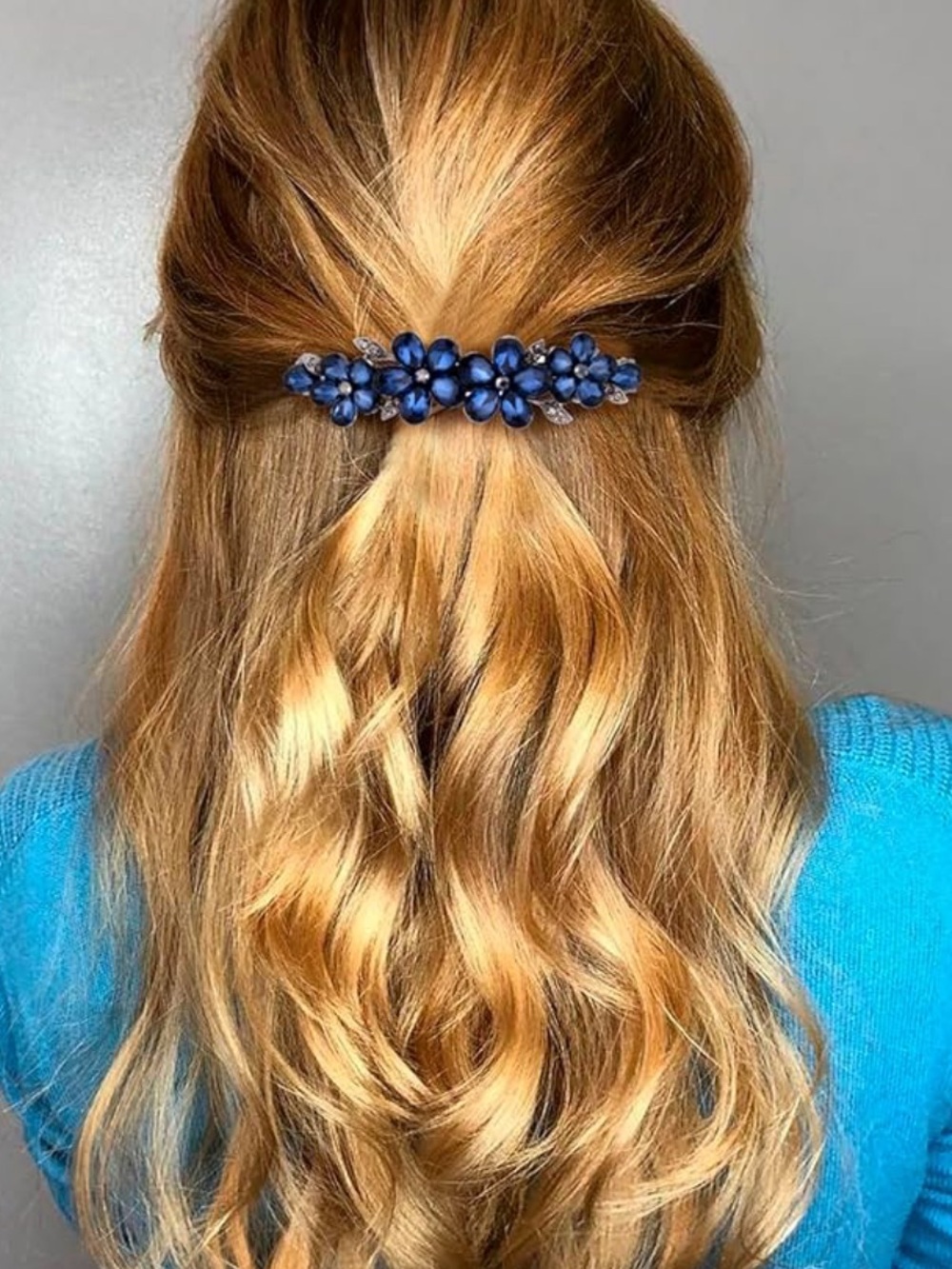 Blue Floral Crystal Hair Barrette - Elegant Women’s Hair Accessory
